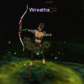 Wreatha shooting her bow in Paludal Caverns